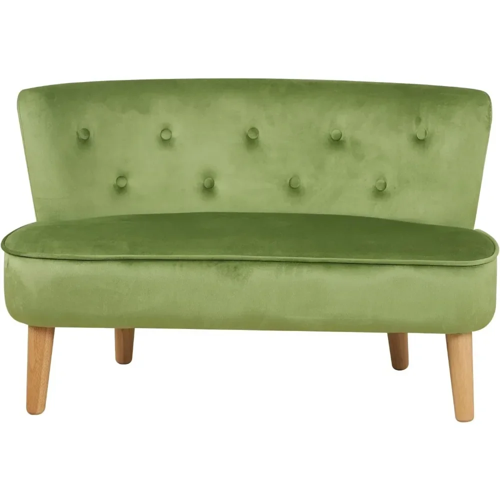 2-Seat Kid Sofa Couch with Velvet Fabric,Kid Sofa Chair with Wooden Frame for 3-6 Age Children Gift,35.6" Length, Grass Green 5