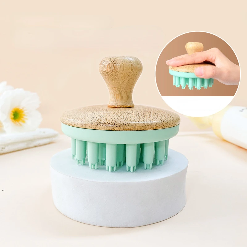

Silicone Massage Comb Shampoo Brush Wood Hair Brush Bath Brush Soft Hand-held Long-tooth Cleaning Scrub Brush Bamboo Bath Brush