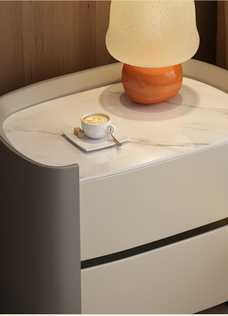 Rock Board Bedroom Double-layer Storage Storage Bedside Table Living Room Contrast Color Storages Cabinet TV Side Cabinets