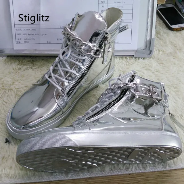 silver high top sneakers