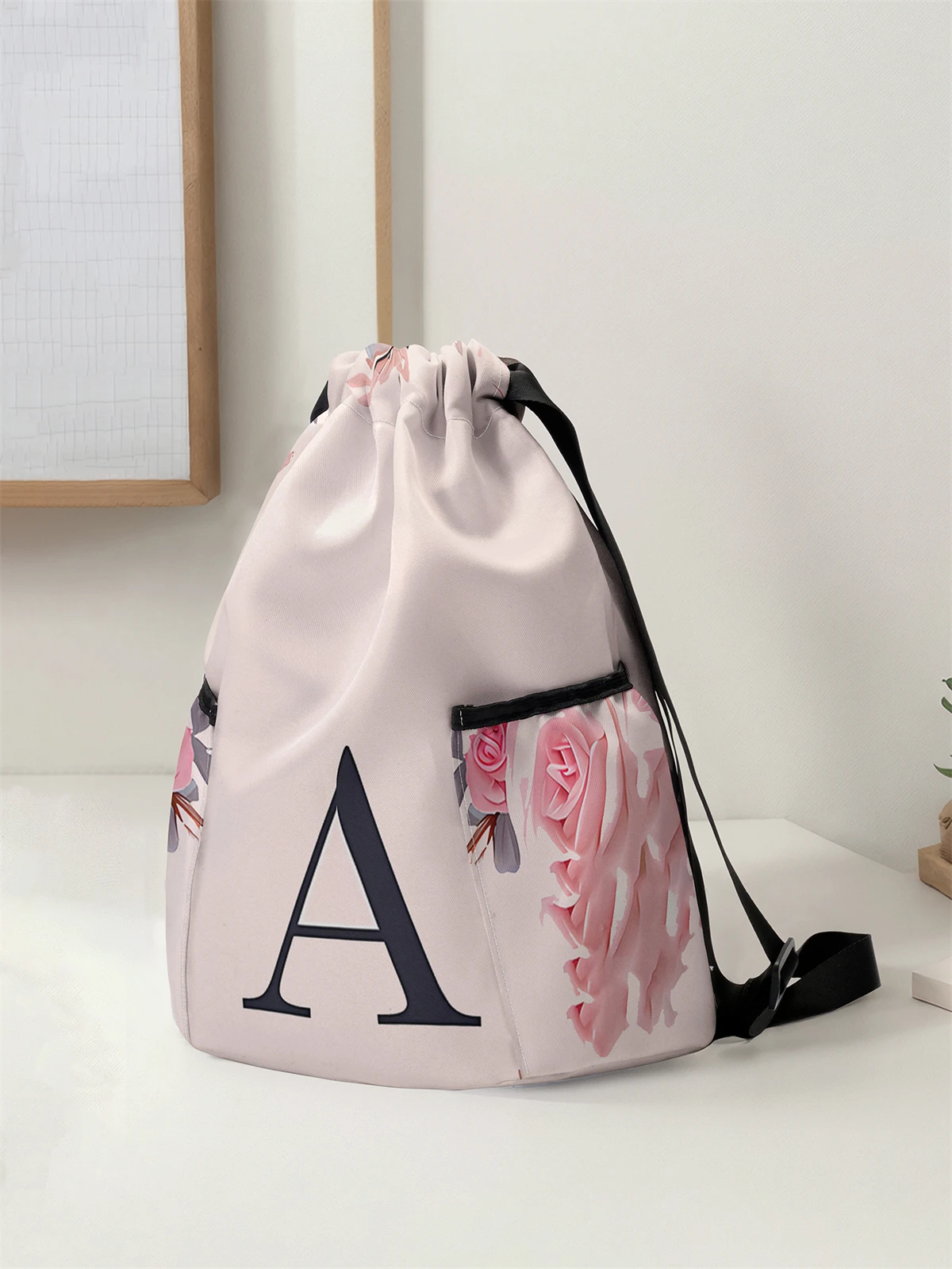 Letter Pattern Drawstring Backpack - Large Capacity Durable Fitness Bag, Adjustable Shoulder Strap, Sports Beach Backpack