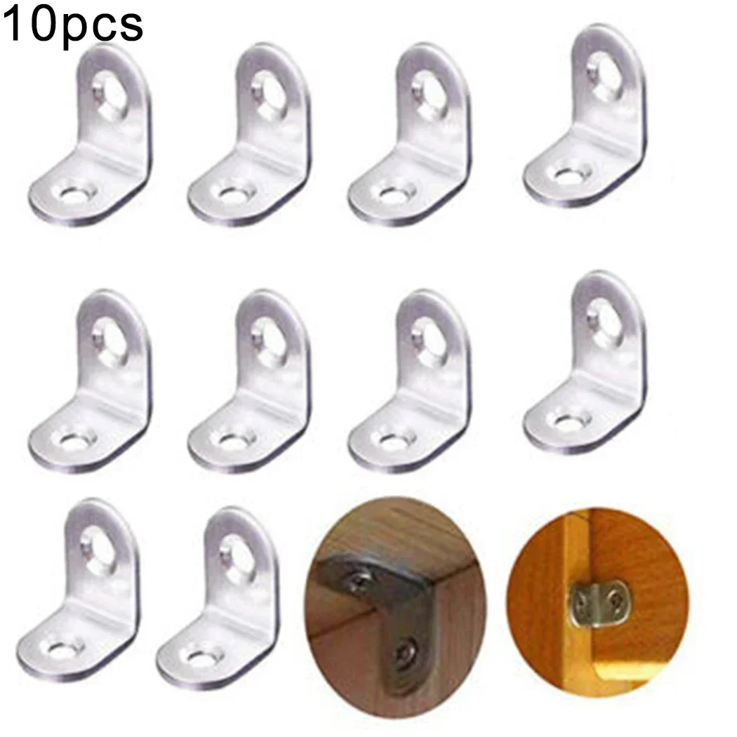 New Set Corner Brackets Right Angle Rust-resistant Joint Repair Shelf Silver Stainless Steel 10pcs 90 Degree Brace