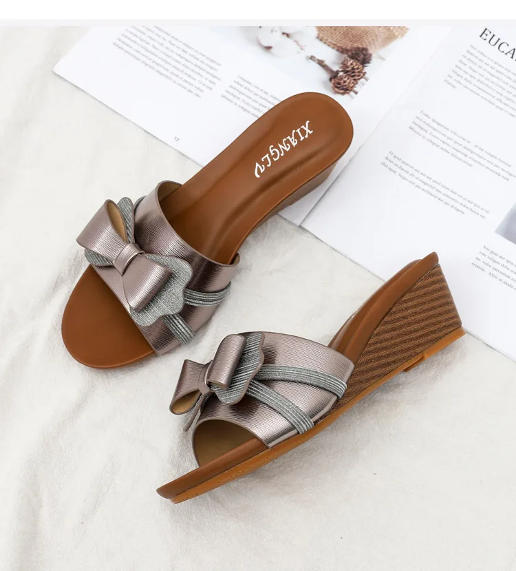 Women's Sandals Summer 2023 New Elegant Versatile Slippers Wear Thick Sole Fashion Large Wedge Caligae 1418-441