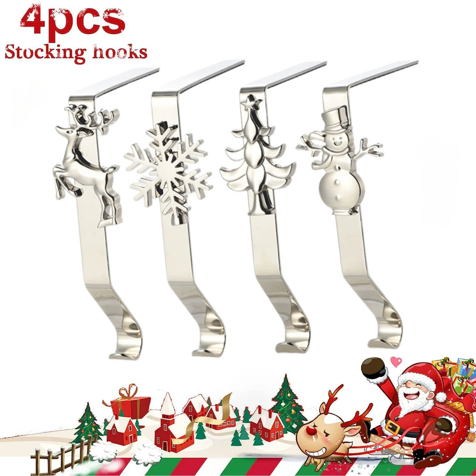 4pcsetChristmasSocksHolderXmasStockingHoldersSnowflakeIron