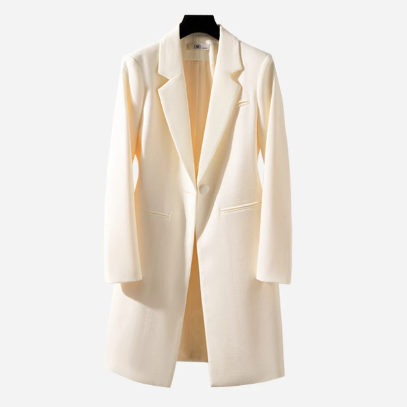 Mid-Length Trench Suit for Women, Monochromatic, Female Outwear, Casual Fashion, Large Size, Autumn and Winter, New, 2024