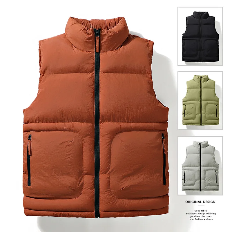 

Stand Collar Vest Man Loose down Cotton Warm Thickened Plug Cotton Waistcoat Couple Vest Versatile Trendy Cold-Proof Cross-Borde
