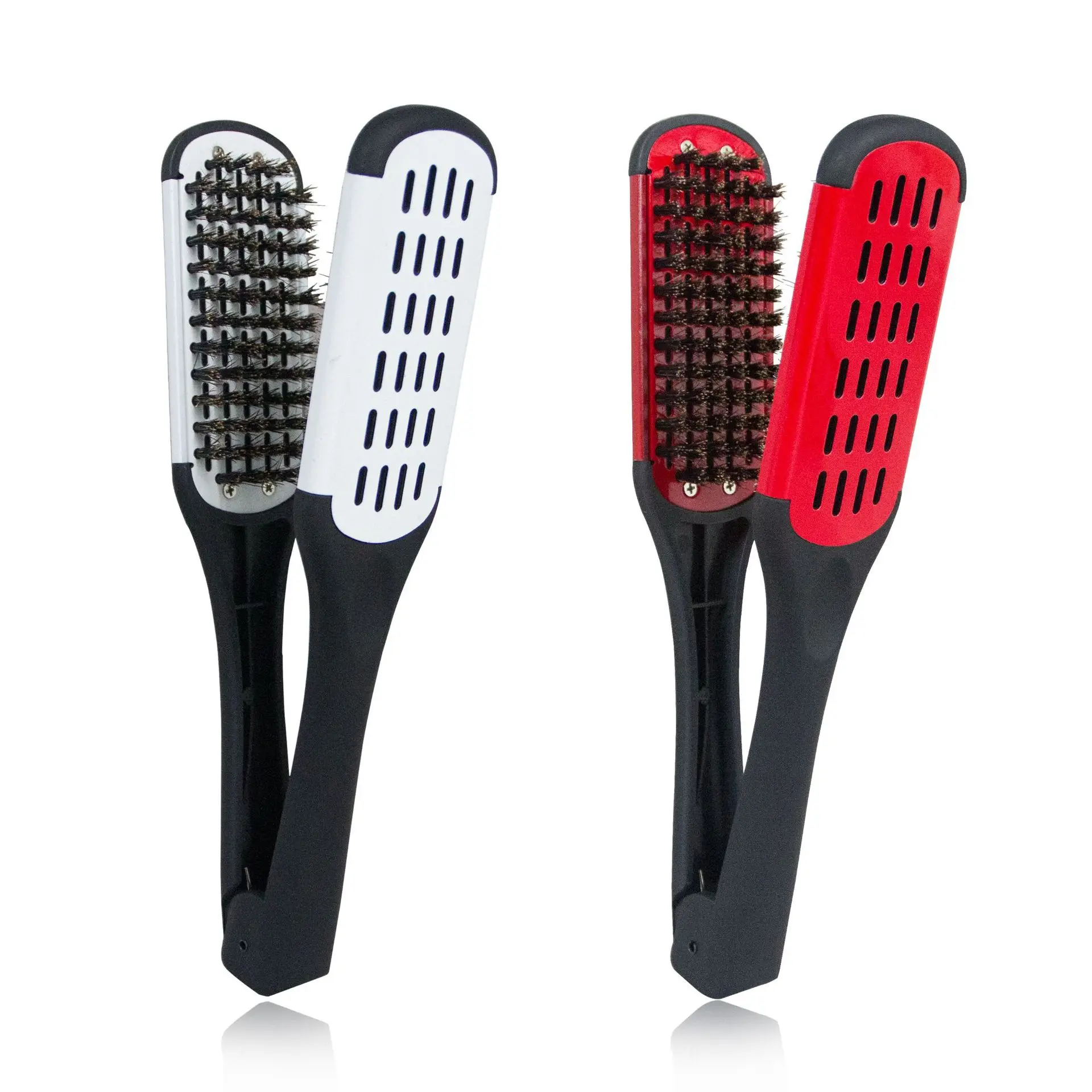 나일론 머리 직선 멧돼지 빗 브러시 V 모양 금속 몸 빠른 열 클램프 헤어 브러시 Hairdressing Straightener