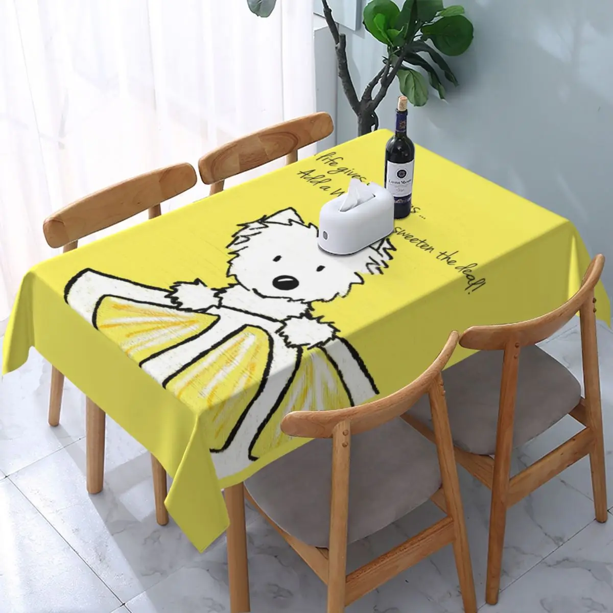 

Rectangular Life Lemons Westie Dog Table Cloth Waterproof Tablecloth 40"-44" Table Cover Backed with Elastic Edge