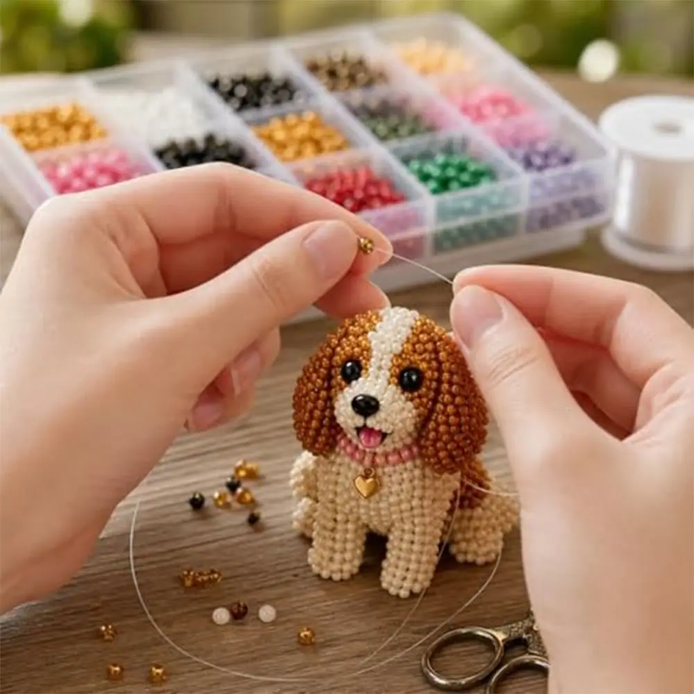 Kit Fai-da-Te per Ricamo con Perline a Forma di Animali, Set Artistico Educativo Colorato 3D per Creare Portachiavi con Animali - immagine 4