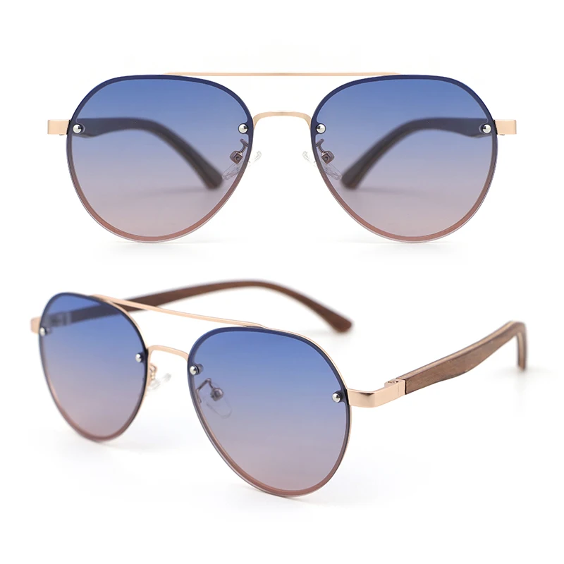 

Wholesale women men round fashion Metal frame Design competitive price custom wood sunglasses