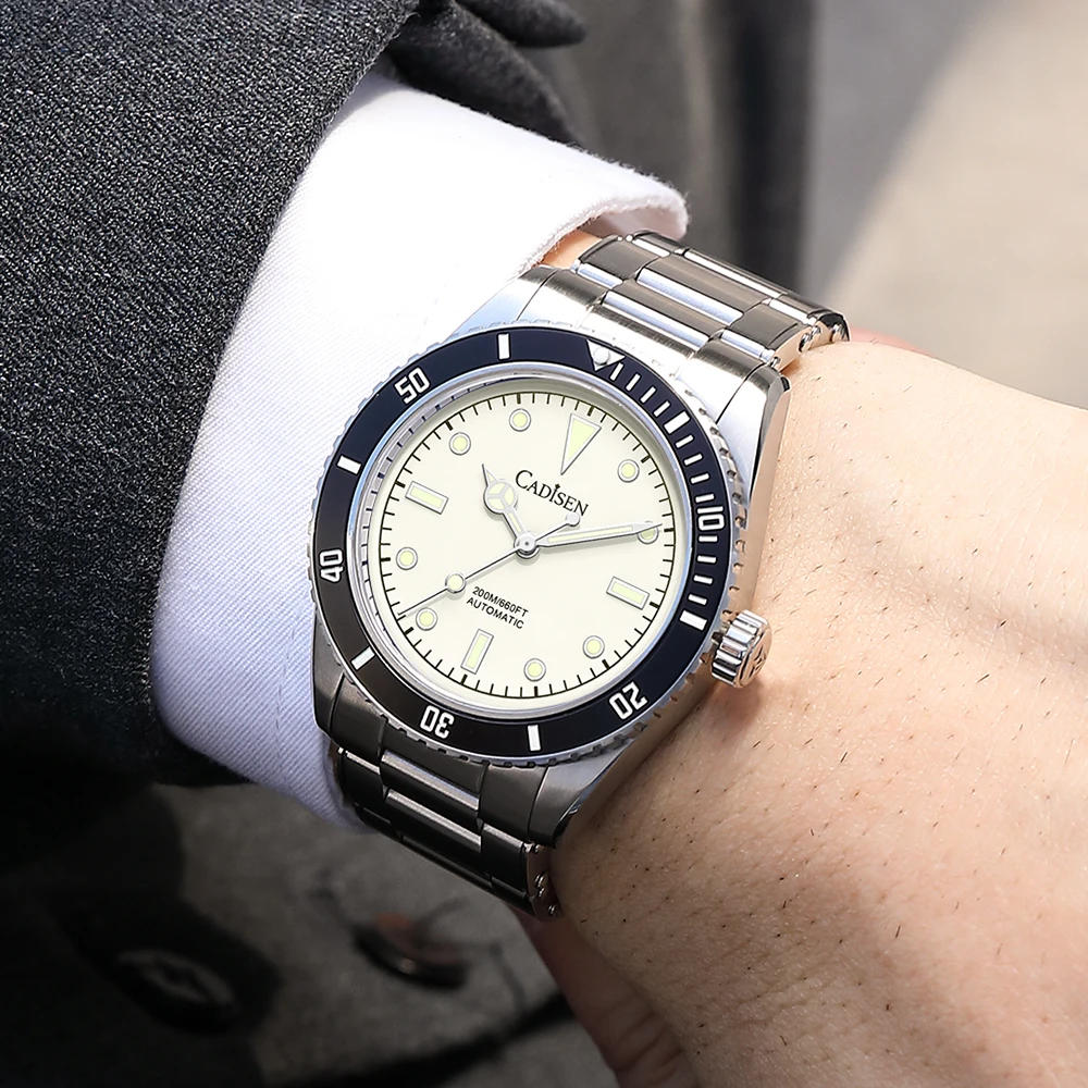 Cadisen-自動巻き時計c8206,時計,38mm,20 bar,ビンテージスタイルnh35a 