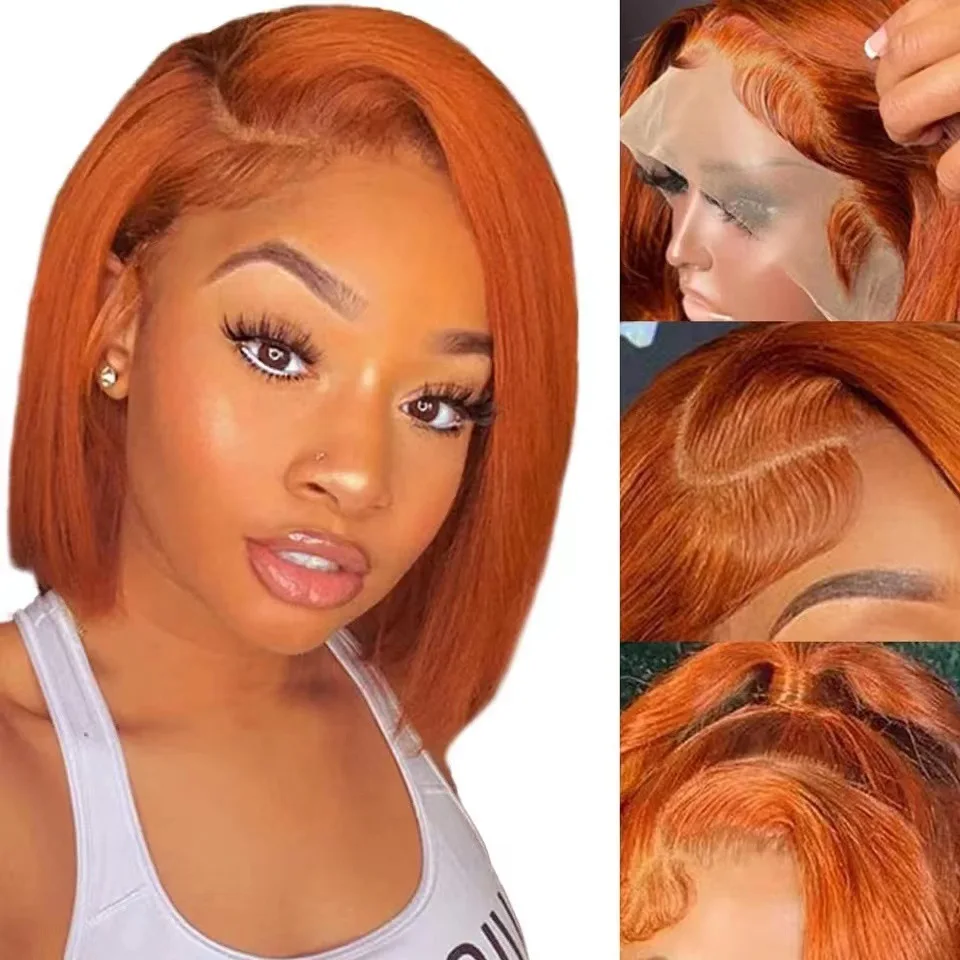 

New 2024 Multiple Colors Front Lace Bob Wig Orange Short Straight Hair Lace Headband Cover 13 * 4 Wave Head Wig Cover lace wig