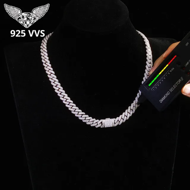 925 Silver 10mm 2 Rows Moissanite Cuban Link Chain Bling Iced Out Pass Diamond Tester VVS S925 Sterling Silver VVS Necklace