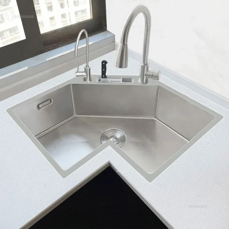 L-shaped Stainless Steel Corner Kitchen Sinks Kitchen Accessories Large Single Sink Modern Small Apartment Special Washing Sink