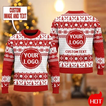 New Custom Logo 3D Printed Ugly Christmas Sweater Diy Personalized Design Graphic Sweatshirt Custom Image Pullovers Unisex Tops