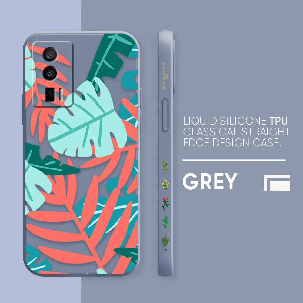 Case For Redmi K60E K50 K40S K40 K30 K20 10C 9 8A 8 10 Pro 4G 5G Colour Simple Liquid silicone Case Plants Leaf Art