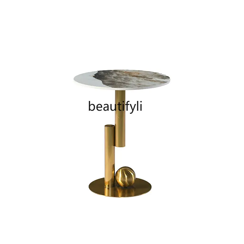 

Light Luxury Stone Plate Corner Table Living Room Sofa Side Table Marble Designer Balcony Negotiation round Small Tea Table