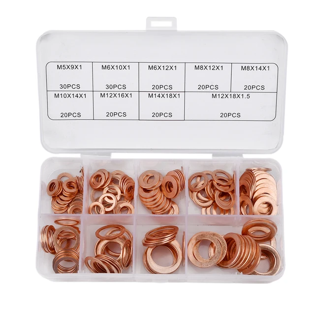 Copper Washer Gasket Nut and Bolt Set Flat Ring Seal Assortment Kit