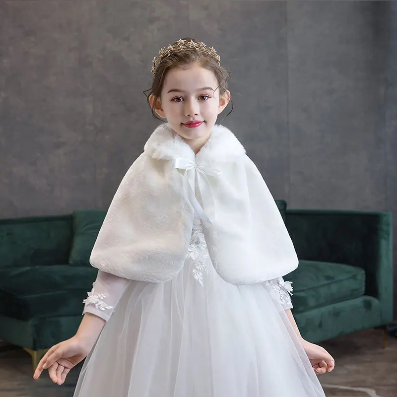 Kid Winter Coats For Girls Faux Fur Capes For Children Wedding Warm Cloaks Shawl Shrug Baby Girl Party Dress Bolero Cape