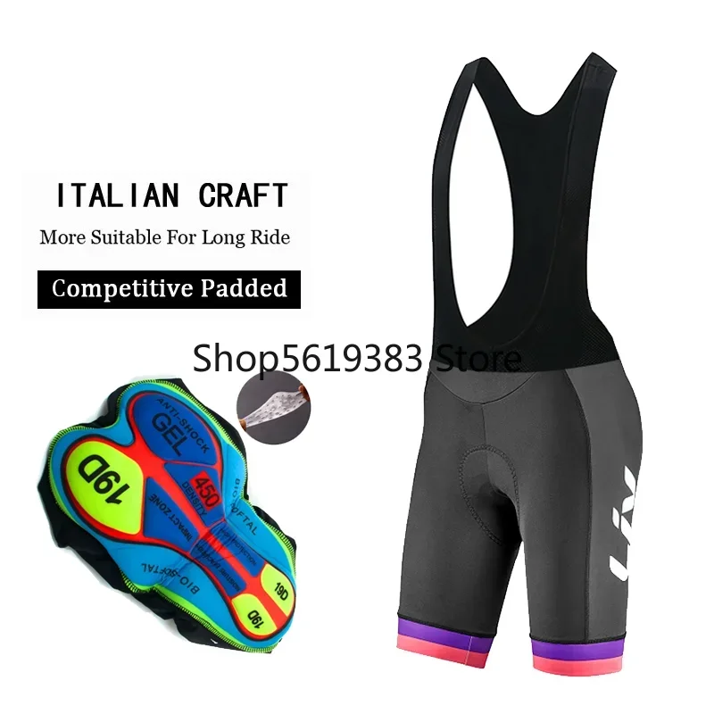 LIV Women Cycling Bib Shorts Summer Womens Bicycle Cycling Shorts Lycra Pro Bib Pants With 19D Gel Padded Coolmax