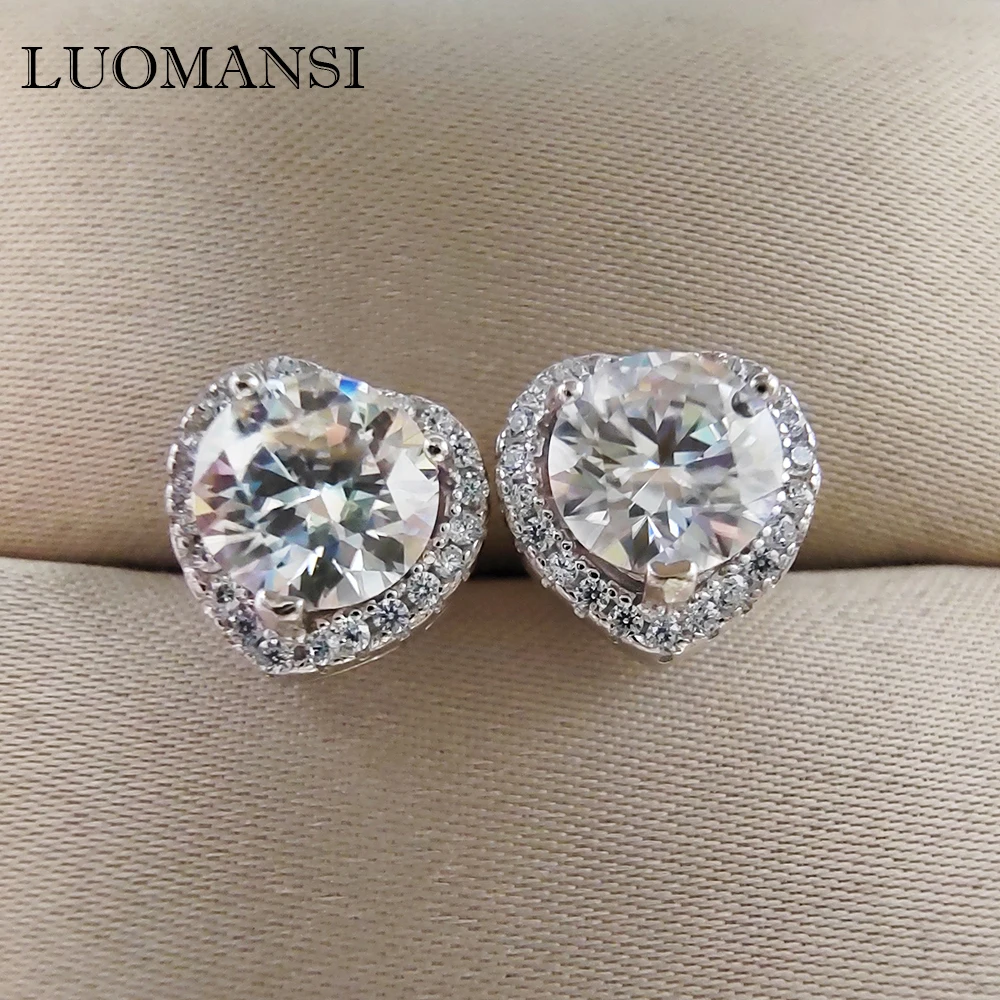 

Luomansi 1+1CT D VSS Moissanite Silver Stud Earrings with Certificate S925 Women's Jewelry Anniversary Party Birthday Gift