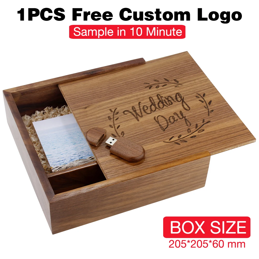 

Super Large Wooden Box USB Flash Drive 128GB Free Custom Logo Memory Stick Photo Album Pen Drive 64GB Wedding Gift Pendrive 32GB