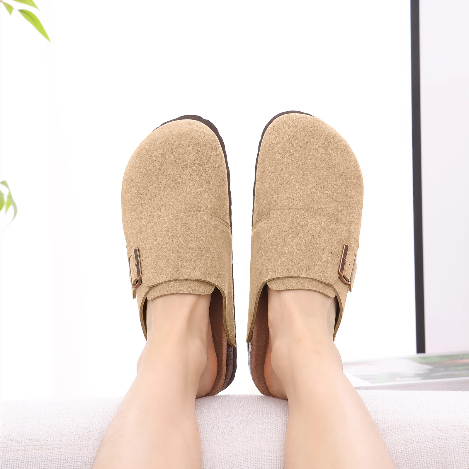 Women's Cork Clogs Cow Suede Mules With Arch Support For Women_voghion.com