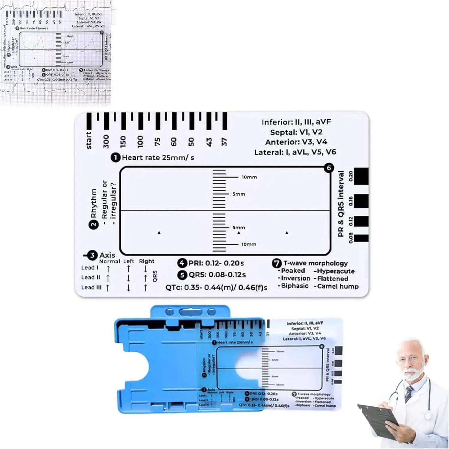 7 Step Ecg Ruler Plastic Ruler Card for Ecg/ekg Interpretation Portable Pocket Ecg Ekg Guide With Sheath Emergency Tool