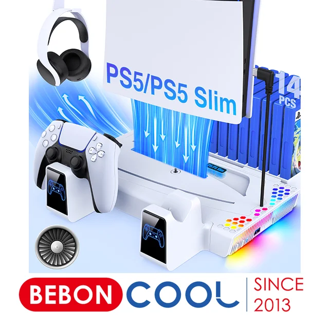 BEBONCOOL For PS5 Cooling Stand For PS5 Slim Cooling Station  Multifunctional Stand For Playstation5 Console Dual Gamepad Charger -  AliExpress
