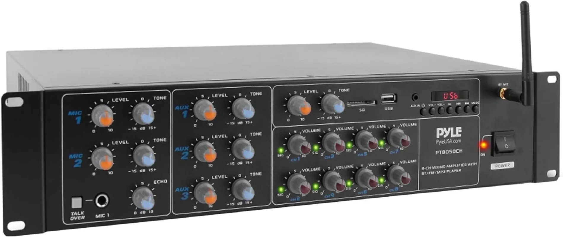 

8-Channel Wireless Bluetooth Power Amplifier - 4000W Rack Mount Multi Zone Sound Mixer Audio Home Stereo Receiver Box