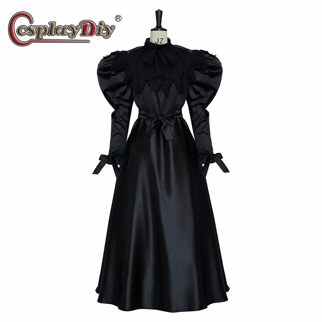 

Cosplaydiy Victorian mourning dress Vintage Tudor day dress Gothic steampunk ball gown black bustle dress Historical Robe Dress