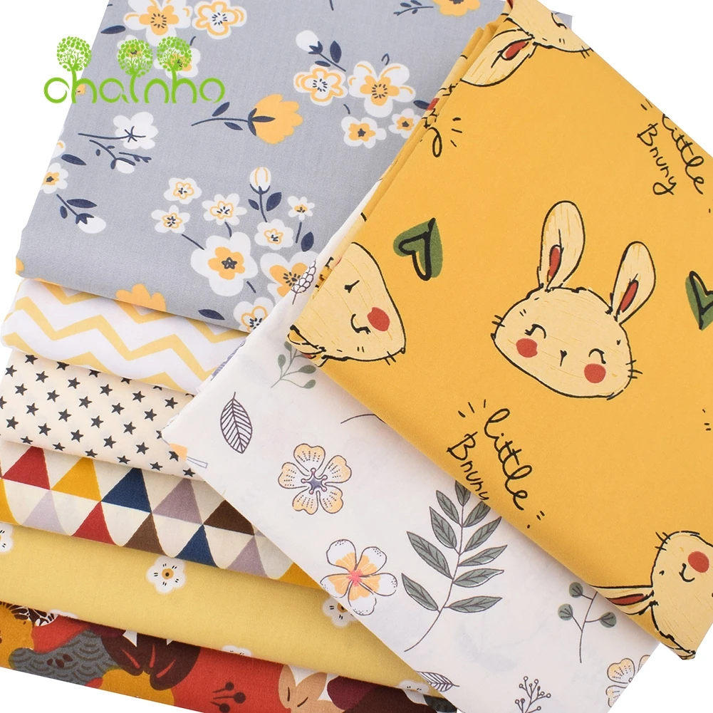 Chainho,Printed Twill Weave Cotton Fabric,DIY Sewing Quilting MaterialPatchwork Cloth,Little Bunny Series,8 Designs,15C135