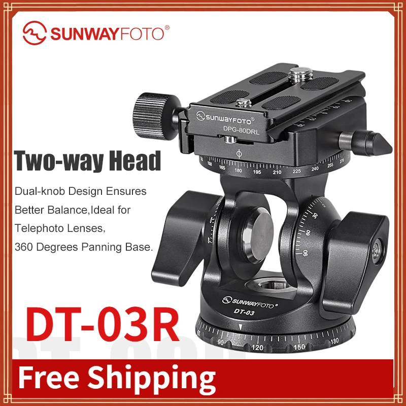 

SUNWAYFOTO DT-03R двухсторонняя наклонная головка для монопода и штатива с панорамным вращением, грузоподъемность 15 фунтов