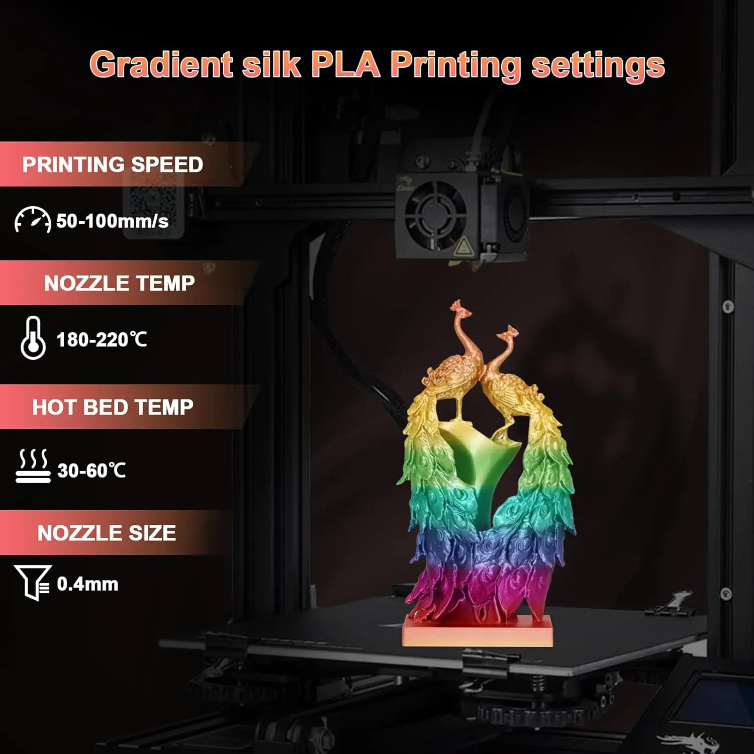 한정판 로맨틱 시즌 레인보우 실크 PLA 롱 파이버 1.75mm 250g 고속 인쇄 고유동성 소모품