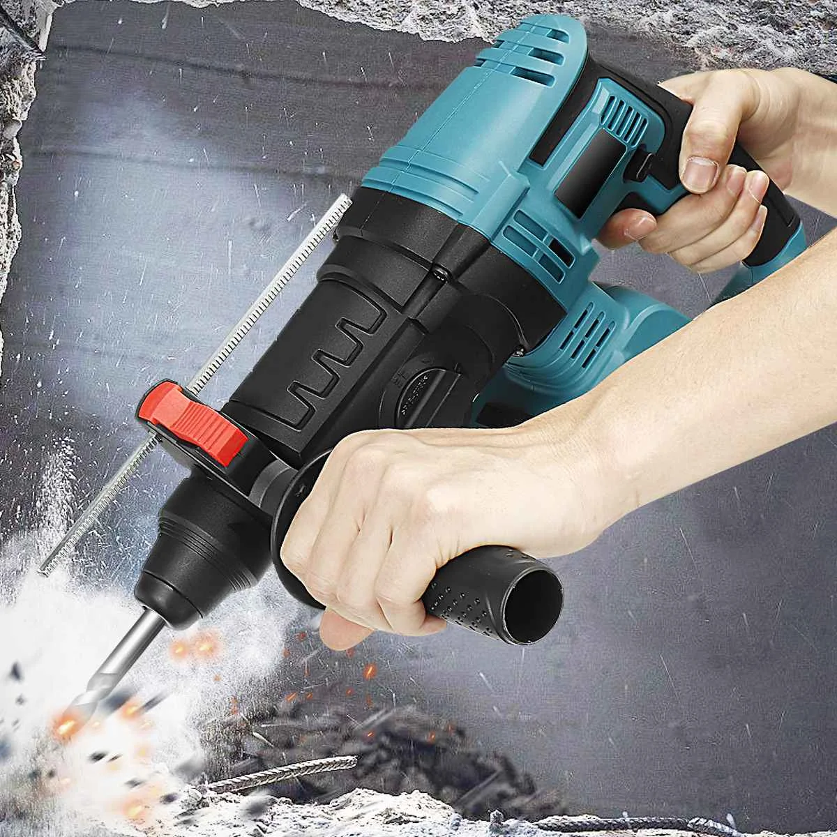 verticaal begin als Drillpro 4 Functie Borstelloze Cordless Elektrische Boorhamer Oplaadbare  Hamer 26Mm Klopboormachine Voor 18V Makita Batterij