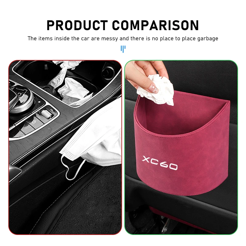 Car Seat Trash Can Hanging Auto Dust Garbage Box Accessories For Volvo V40 V50 V60 V70 V90 XC40 XC60 XC70 XC90 S60 S80 S90