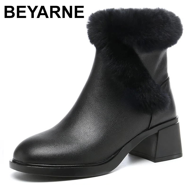 

Women Snow Boots Natural fur Genuine Leather Ankle Boots Winter Comfortable High Heels Boots Women Shoes shoes for women