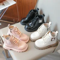 Girls Boots 2024 Fashion Rabbit Short Boots British Style Patent Leather Ankle Boots Spring Autumn Round Toe Low-Heel Kids Shoes 2
