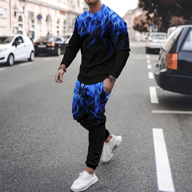 

FIRE Tracksuit 2 Piece Set Casual Soild Color Long Sleeved T Shirt Arrival Men's Trousers Pants Fashion Sweatpants Sportswear