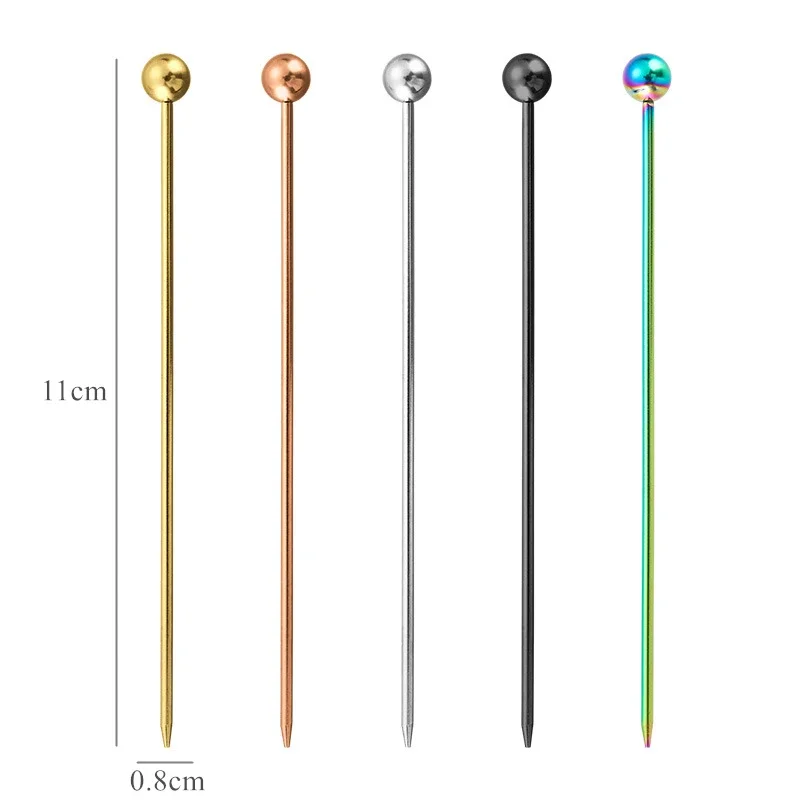 3PCS Stainless Steel Cocktail Sticks Fruit Sticks Reusable Drink Picks Toothpicks Drinks Creativity Decorate Fruit Tableware