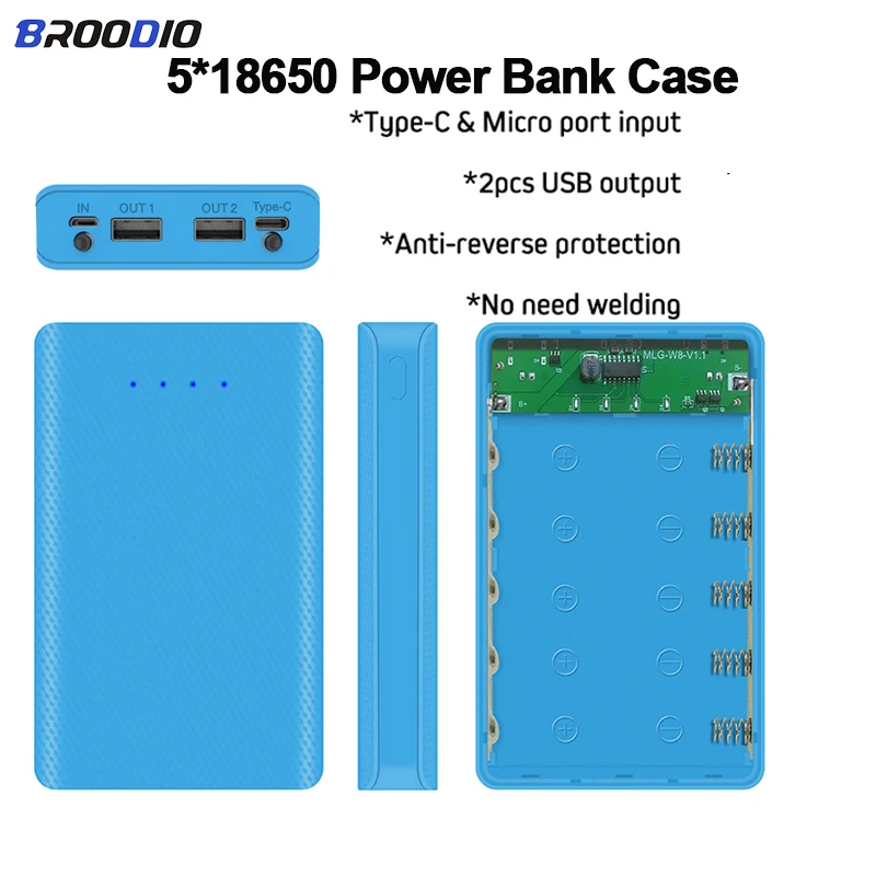 5×18650 Batteries Charging Boxes 5V Dual USB Output Charge Box 5*18650 Power Bank Case For