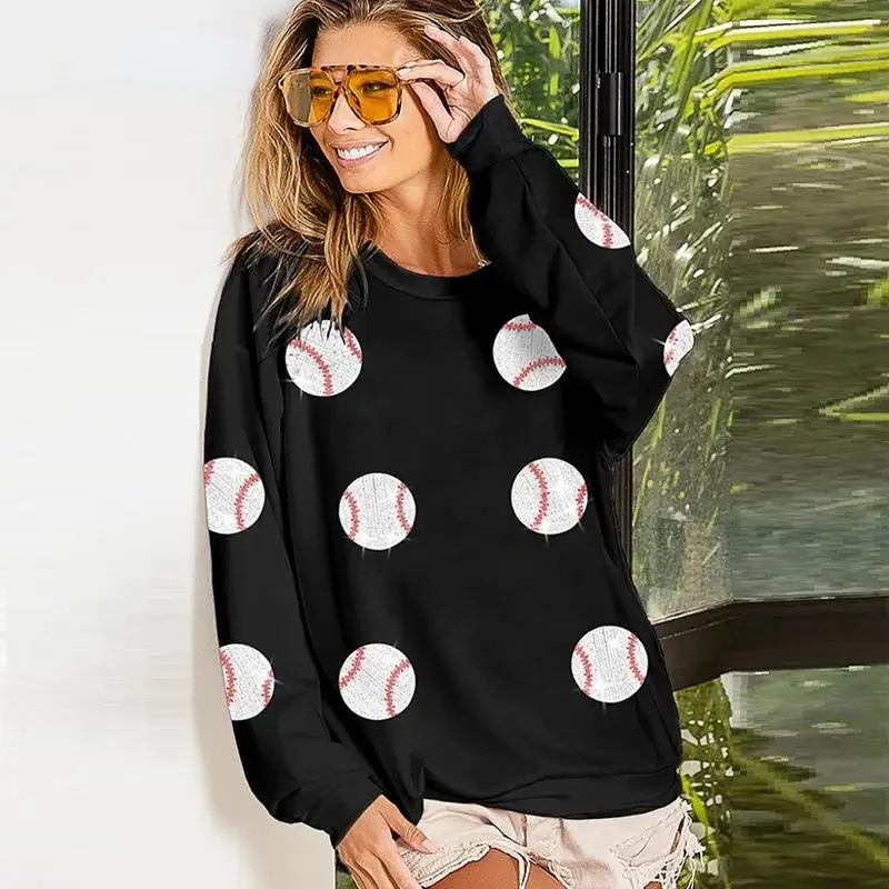 Deeptown Spring Baseball Graphic Pink Sweatshirt Women Vintage Y2k Oversize Casual Long Sleeve Round Neck Pullover Streetwear