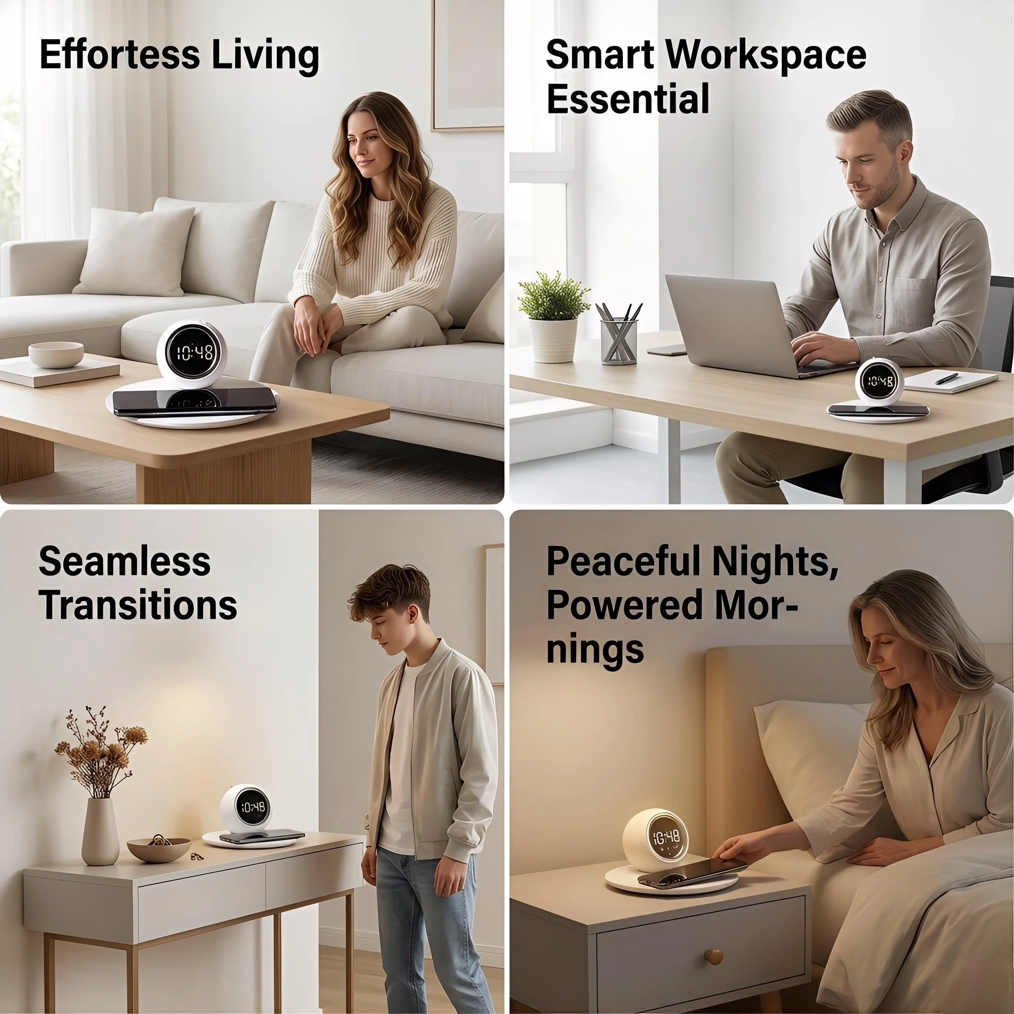 Alarm clock charger with fast charging adjustable brightness display digital clock with temperature for home office bedroom 2