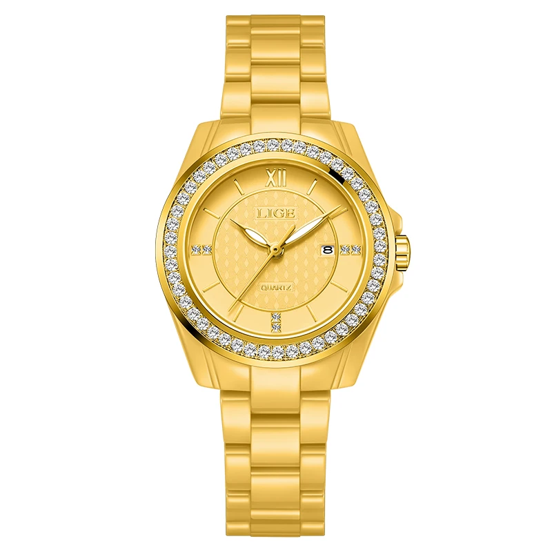 LIGE Elegant Women's Luxury Fashion Wristwatch with Quartz Movement in Stainless Steel