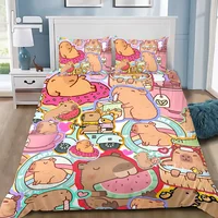 Capybara mignon housse de couette taie d'oreiller ensemble de literie adulte garçon fille chambre décoration enfants cadeau simple Double grande taille 1
