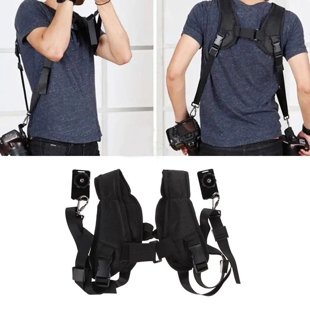 숄더 카메라 스트랩 휴대용 숄더 스트랩 카메라 마운트 두 대의 DSLR 디지털 카메라를 위한 빠른 조정 액세서리