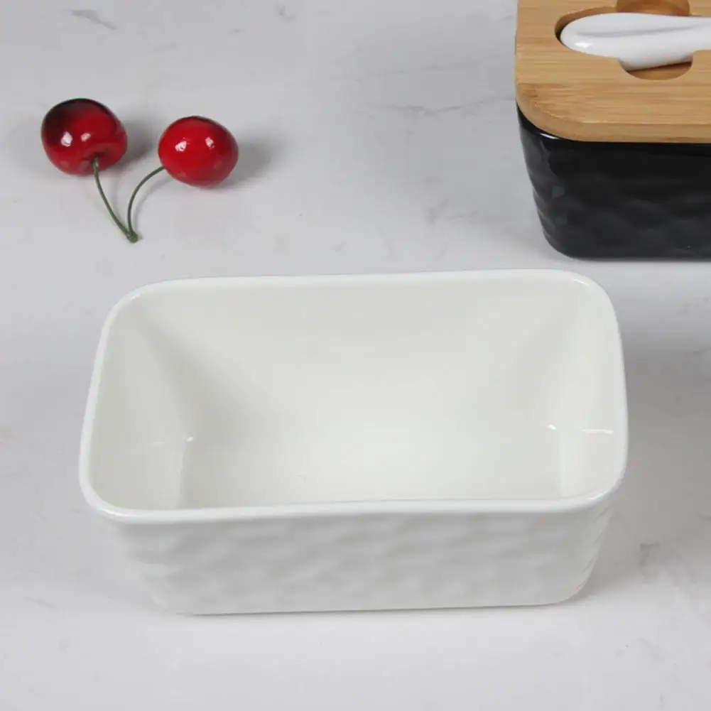 Easy to Clean Butter Dish Shatter-resistant Butter Dish Elegant Ceramics with Wooden Lid Stainless Steel for Kitchen