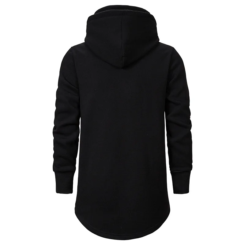 Men's Slim Long Section High Collar Hooded Sweatshirt Cotton Casual Pullover