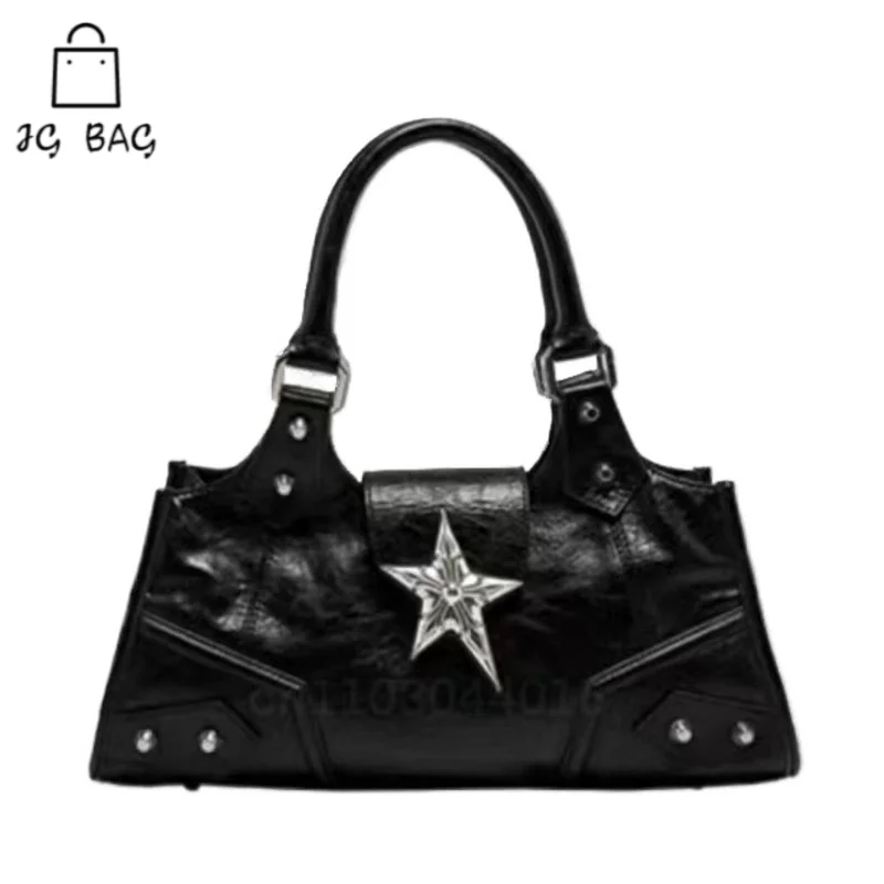 

Y2K Gothic Women Handbag Vintage Star Girl Black Fashion Shoulder Bag Large Capacity PU Crossbody Goth Purse Punk Tote Bags