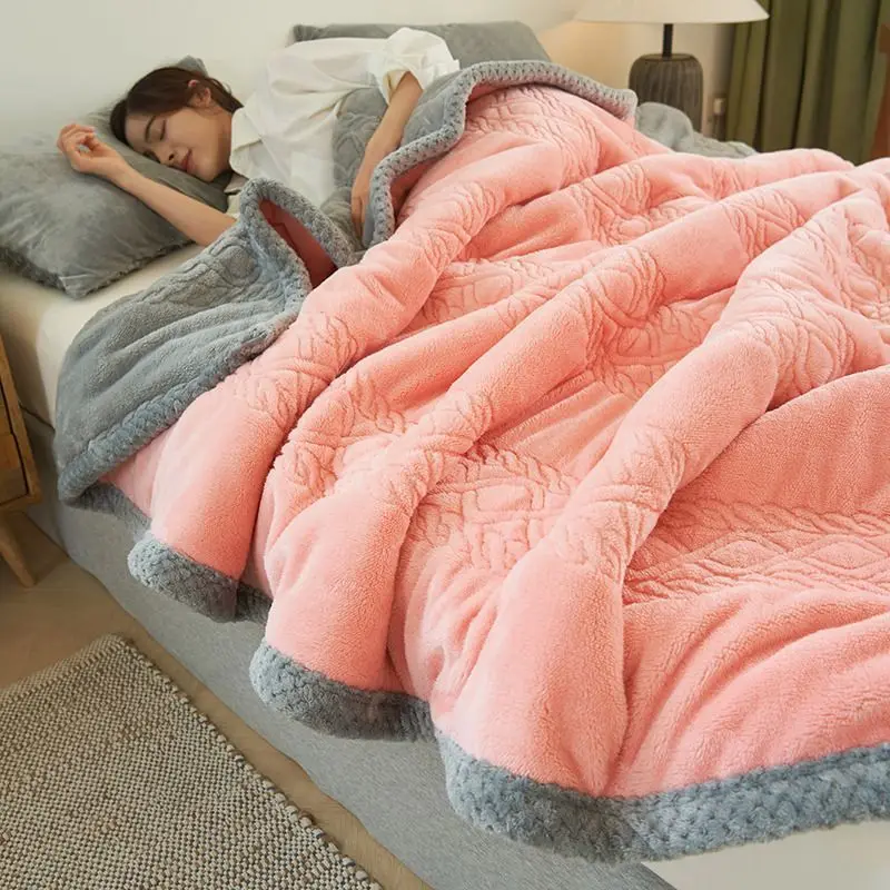HomeWinterWarmThickBedBlanketDoubleSidedImitationLambVelvet